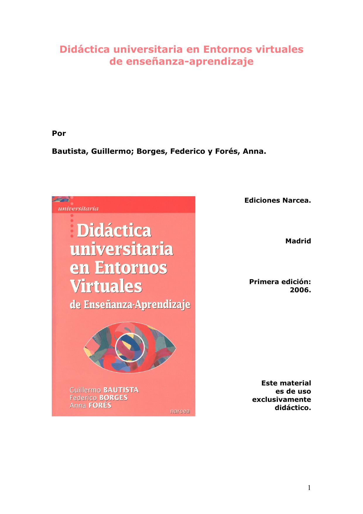 Didactica universitaria en entornos virtuales